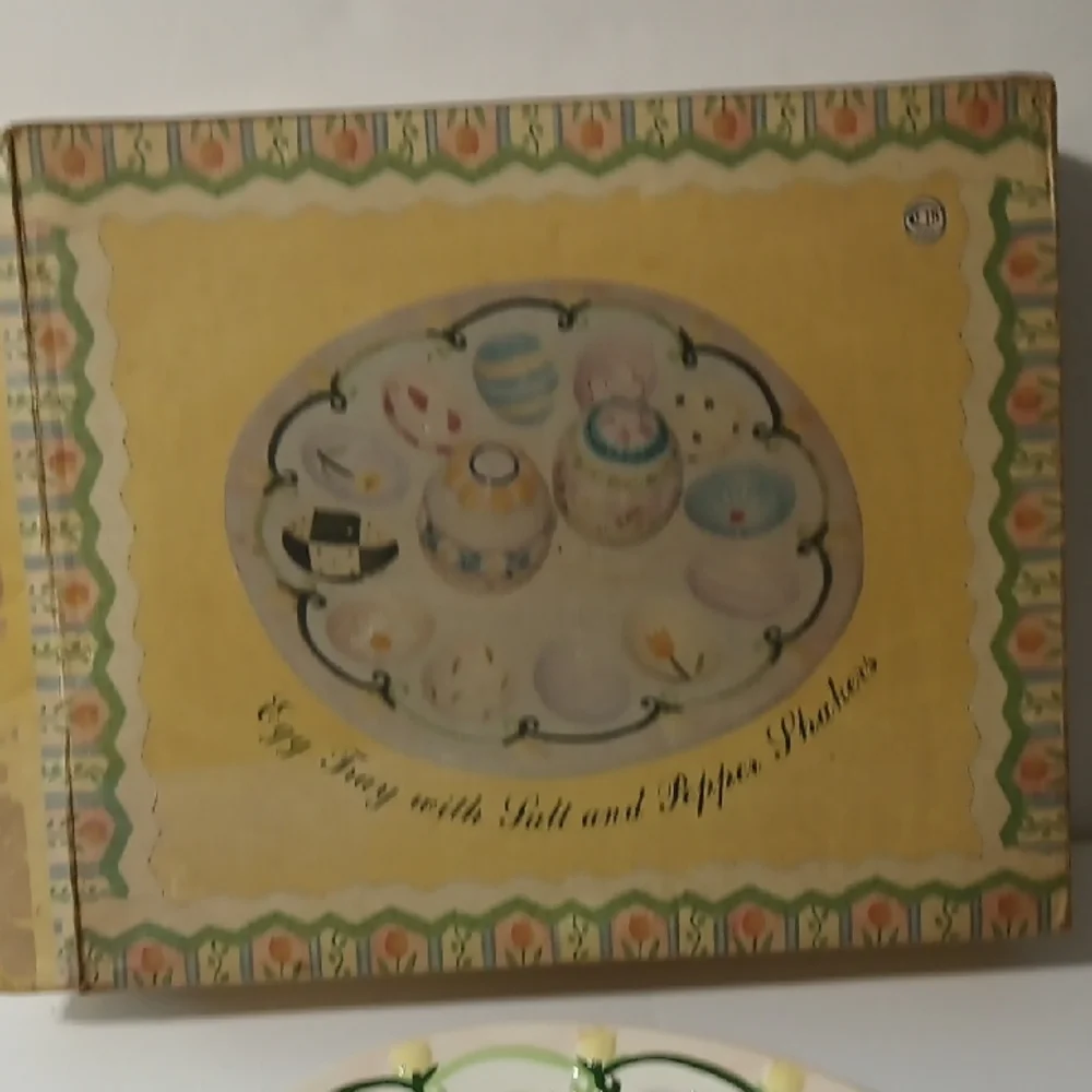 Decorative Egg Tray with Salt and Pepper Shakers